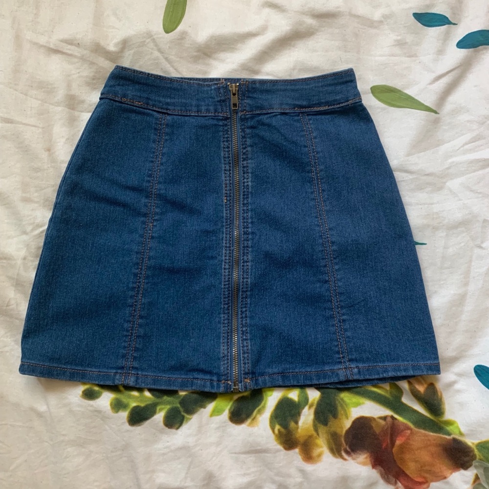 Blue Denim Zip Up Mini Skirt